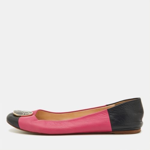 CH Carolina Herrera Pink/Black Leather Logo Ballet Flats Size 39 - CH Carolina Herrera - Modalova