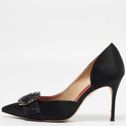 CH Carolina Herrera Black Satin Crystal Embellished Pointed Toe Pumps Size 39 - CH Carolina Herrera - Modalova