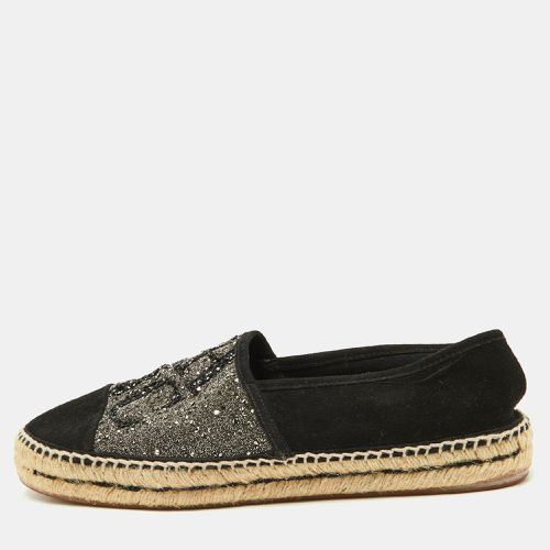 CH Carolina Herrera Black/Silver Crystal Embellished Suede Espadrille Flats Size 40 - CH Carolina Herrera - Modalova