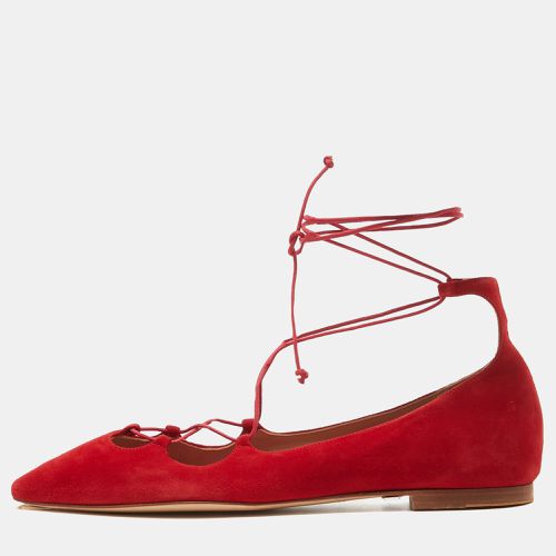 CH Carolina Herrera Red Suede Pointed Toe Tie Up Ballet Flats Size 37 - CH Carolina Herrera - Modalova