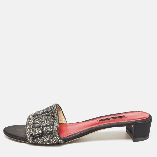 CH Carolina Herrera Black/Silver Glitter and Satin Slides Size 39 - CH Carolina Herrera - Modalova