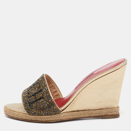 CH Carolina Herrera Metallic Glitter and Leather Wedge Espadrille Slide Sandals Size 39 - CH Carolina Herrera - Modalova