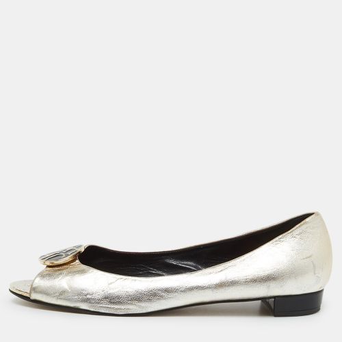 CH Carolina Herrera Gold Leather Logo Peep-Toe Ballet Flats Size 38 - CH Carolina Herrera - Modalova