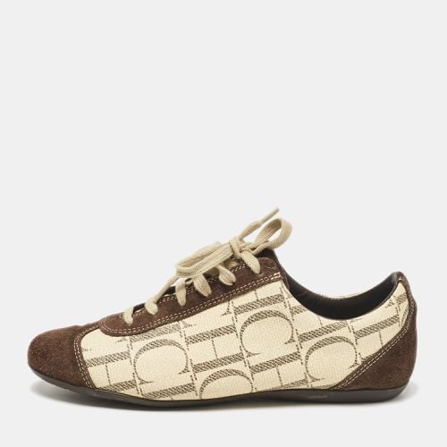 Beige Monogram Canvas and Suede Low Top Sneakers Size 38 - CH Carolina Herrera - Modalova