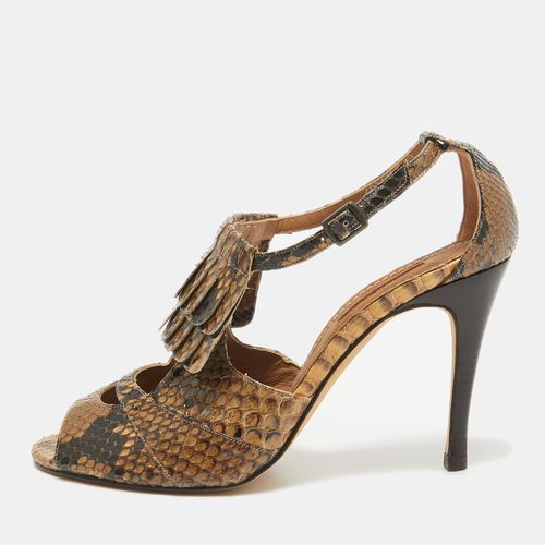 CH Carolina Herrera Brown/Black Python Fringe Detail Ankle Strap Sandals Size 39 - CH Carolina Herrera - Modalova