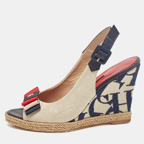 CH Carolina Herrera Two Tone Canvas and Leather Wedge Sandals Size 36 - CH Carolina Herrera - Modalova