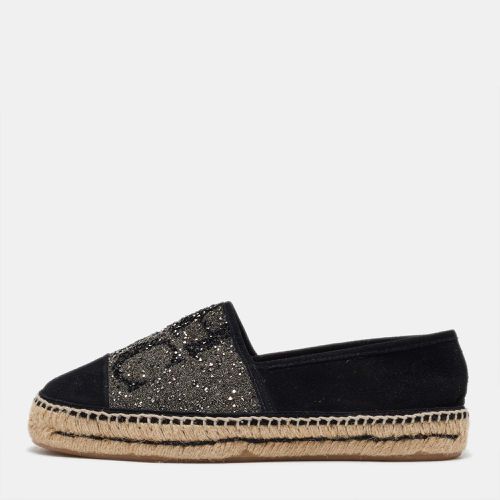 CH Carolina Herrera Black/Silver Crystal Embellished Suede Espadrille Flats Size 39 - CH Carolina Herrera - Modalova