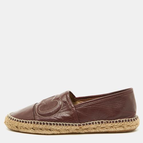 CH Carolina Herrera Burgundy Leather Initials Insignia Espadrille Flats Size 38 - CH Carolina Herrera - Modalova