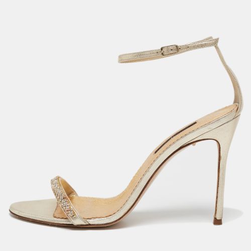 CH Carolina Herrera Gold Leather And Crystal Embellished Ankle Strap Sandals Size 39 - CH Carolina Herrera - Modalova