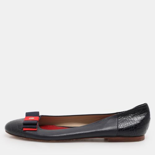 CH Carolina Herrera Navy Blue Croc Embossed and Leather Ballet Flats Size 39 - CH Carolina Herrera - Modalova