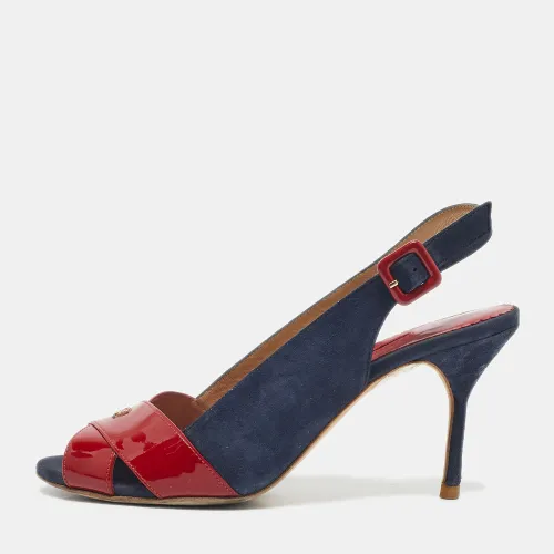 CH Carolina Herrera Navy Blue/Red Suede and Patent Leather Slingback Sandals Size 40 - CH Carolina Herrera - Modalova