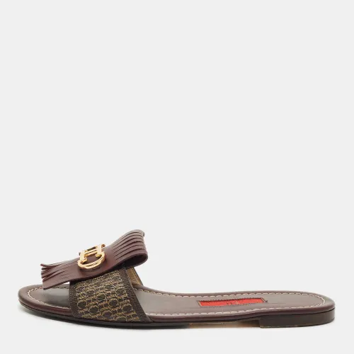 CH Carolina Herrera Burgundy Canvas and Leather Flat Slides Size 36 - CH Carolina Herrera - Modalova