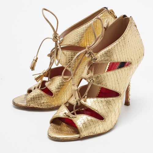 Size 37 Python Embossed Leather Ankle Strap Sandals - CH Carolina Herrera - Modalova