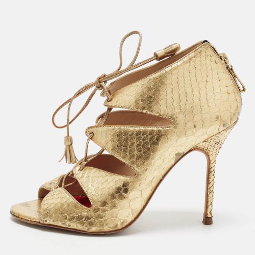 Size 37 Python Embossed Leather Ankle Strap Sandals - CH Carolina Herrera - Modalova