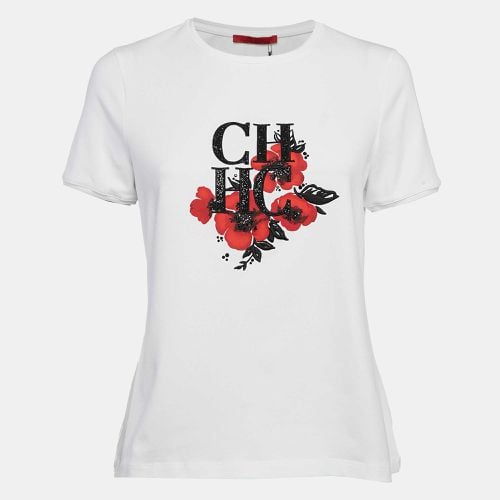 CH Carolina Herrera White Logo Embellished Floral Print Jersey T-Shirt M - CH Carolina Herrera - Modalova