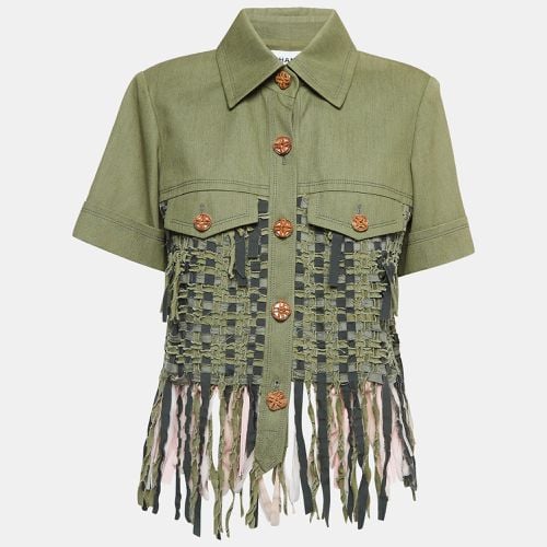 Chanel Green Gabardine Cuba Fringed Short Sleeve Jacket L - Chanel - Modalova