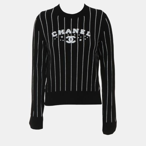 Chanel Black Crew Neck Stripes Logo Sweater S - Chanel - Modalova