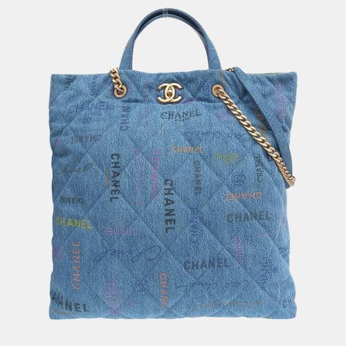 Chanel Blue Logo Printed Quilted Denim Maxi Denim Mood Shopping Tote Bag - Chanel - Modalova