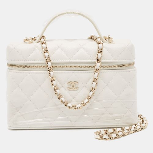 Chanel White Quilted Caviar Leather CC Long Vanity Case Bag - Chanel - Modalova