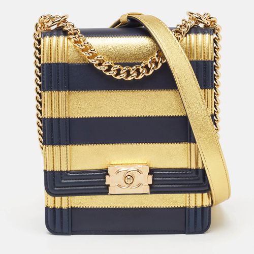 Chanel Navy Blue/Gold Leather Paris-New York North/South Boy Bag - Chanel - Modalova