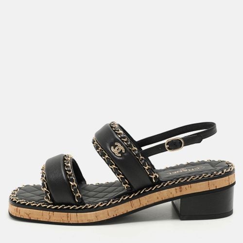 Chanel Black Leather Chain Link CC Cork Sandals Size 40C - Chanel - Modalova