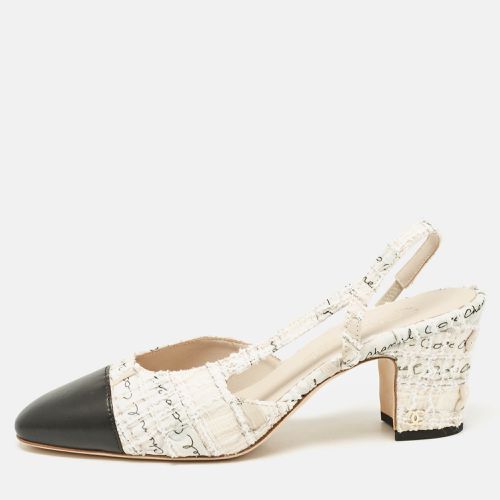 Chanel White/Black Canvas and Fabric CC Slingback Block Heel Pumps Size 38 - Chanel - Modalova