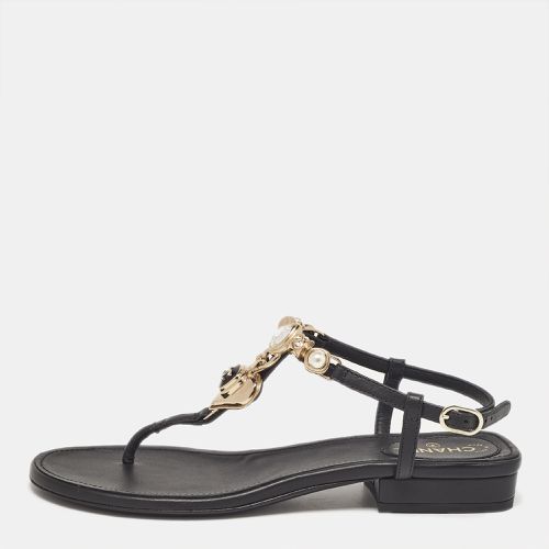 Chanel Black Leather CC Ankle Strap Sandals Size 36 - Chanel - Modalova