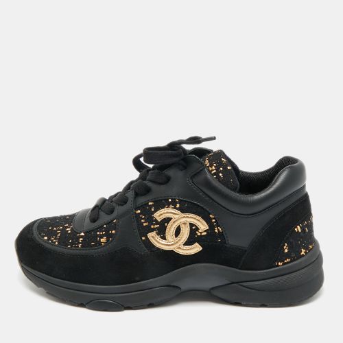 Chanel Black Leather and Tweed CC Logo Lace Up Sneakers Size 36 - Chanel - Modalova