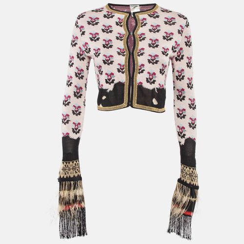 Chanel Pink Floral Pattern Knit Feather Fringe Detail Cropped Cardigan S - Chanel - Modalova