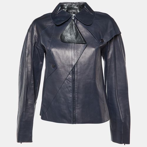 Chanel Navy Blue Leather Zip-Up Button Detail Jacket M - Chanel - Modalova