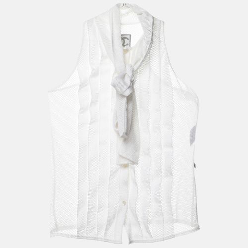 Chanel White Mesh Neck Tie Button Front Shirt S - Chanel - Modalova