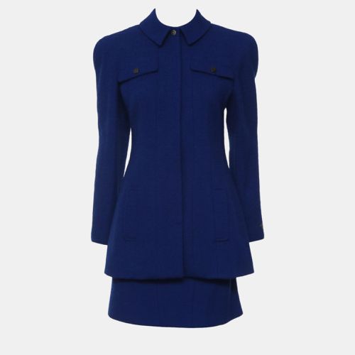 Chanel Blue Tweed Button-Up Jacket And Tweed Skirt Set M - Chanel - Modalova