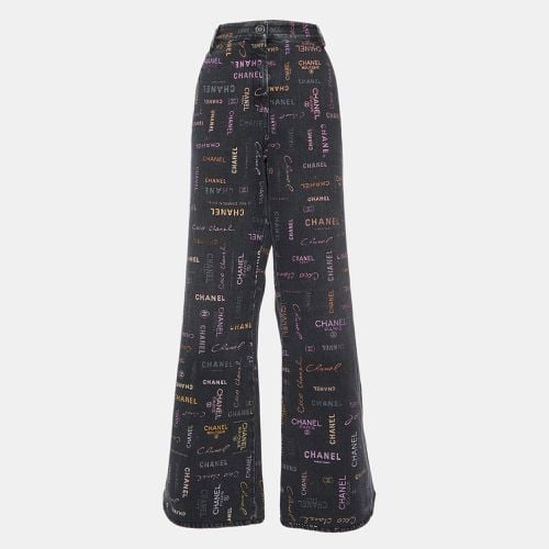 Chanel Black Logo Print Denim Wide-Leg Jeans XXL Waist 38" - Chanel - Modalova