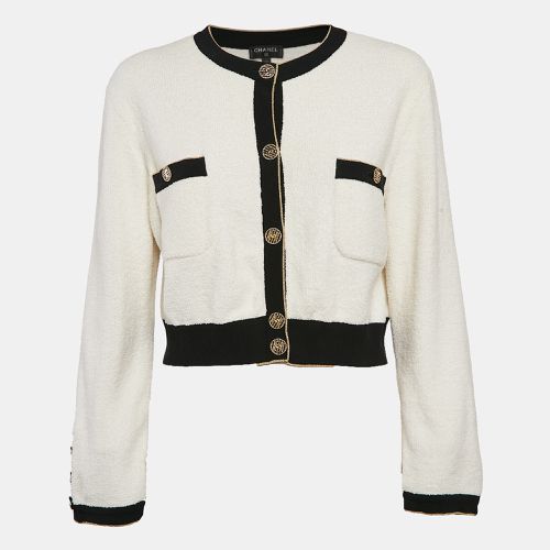 Chanel White Terry Cotton Contrast Trim Cardigan M - Chanel - Modalova