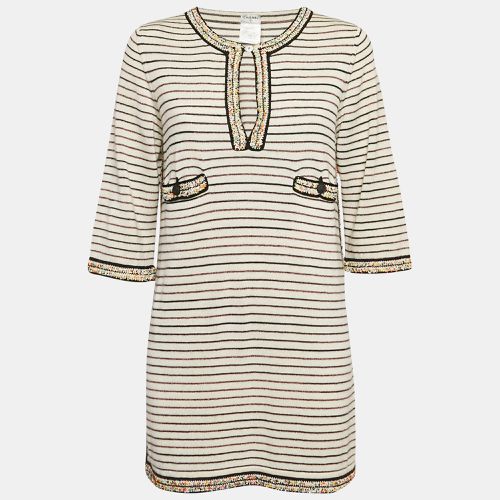 Chanel Beige Striped Knit Beads Embellished Mini Dress M - Chanel - Modalova