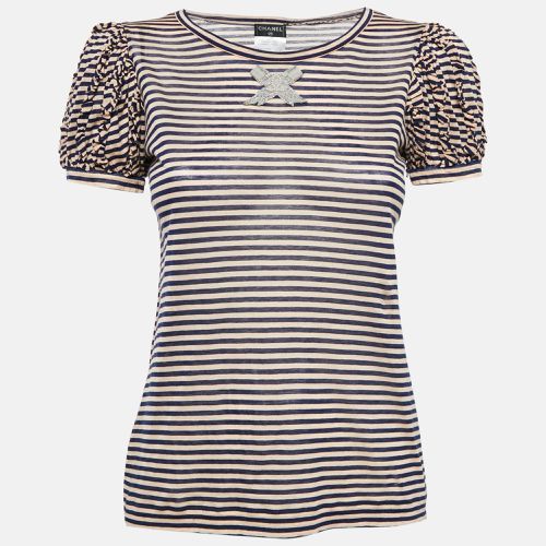 Chanel Blue/Pink Striped Jersey CC Bow Detail T-Shirt S - Chanel - Modalova