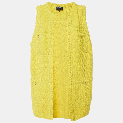 Chanel Yellow Cotton Knit Ope Front Sleeveless Cardigan XL - Chanel - Modalova