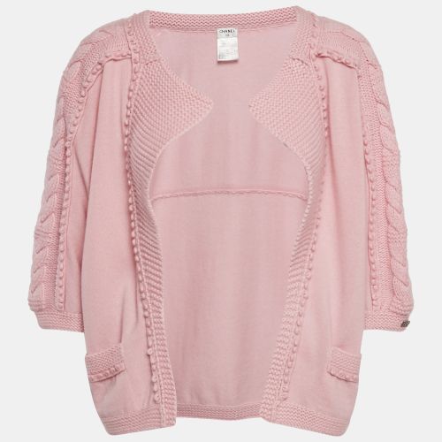 Chanel Pink Patterned Knit Cashmere Open Front Cardigan M - Chanel - Modalova