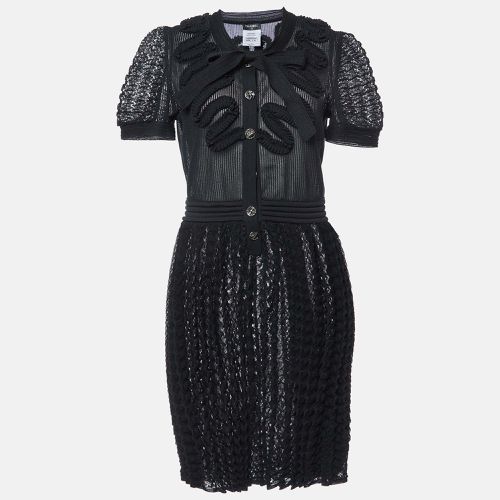 Chanel Black Patterned Knit Neck Tie Detailed Short Dress M - Chanel - Modalova