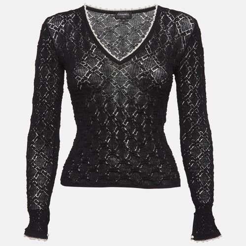 Chanel Black Patterned Knit Pearl Embellished Top M - Chanel - Modalova