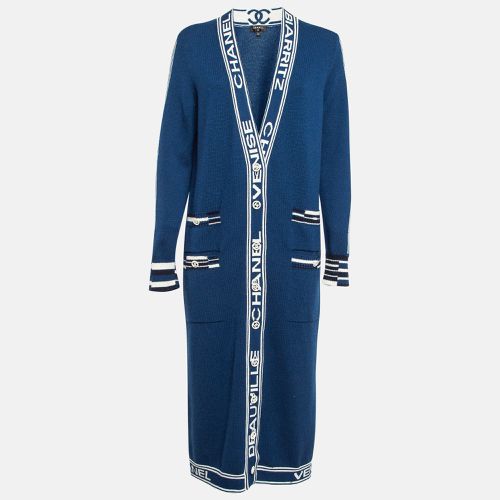 Chanel Blue Logo Patterned Cashmere Knit Cardigan M - Chanel - Modalova