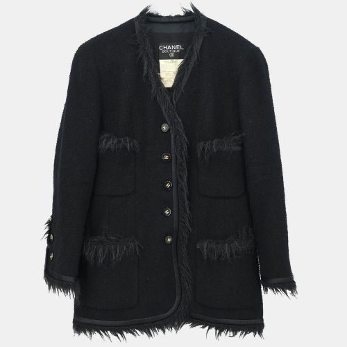 Chanel Single Breasted Collarless Black Wool Jacket Size 40 - Chanel - Modalova
