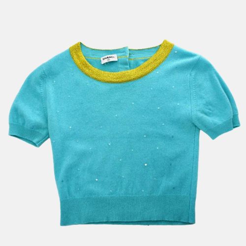 Chanel Light Blue Knit Short Sleeve Sweater Top - Chanel - Modalova