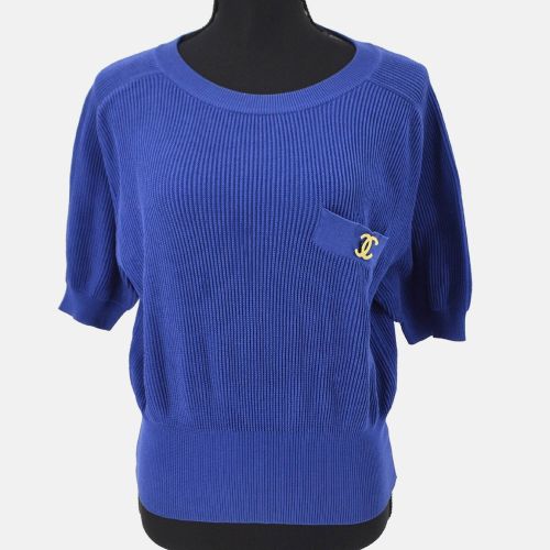 Chanel Round Neck Blue Short Sleeve Knit Top Size 40 - Chanel - Modalova