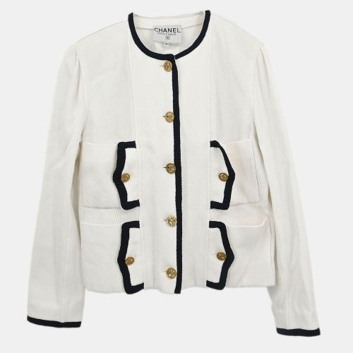 Chanel Single Breasted Collarless Jacket White Size L - Chanel - Modalova