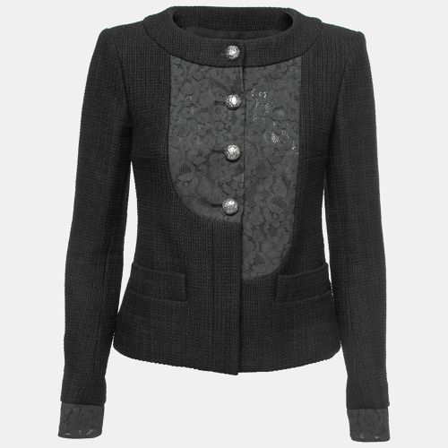 Cotton & Lace Button Front Collarless Jacket S - Chanel - Modalova