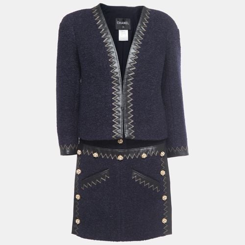 Chanel Navy Blue Boucle Wool Leather Trimmed Salzburg Skirt Suit L/M - Chanel - Modalova