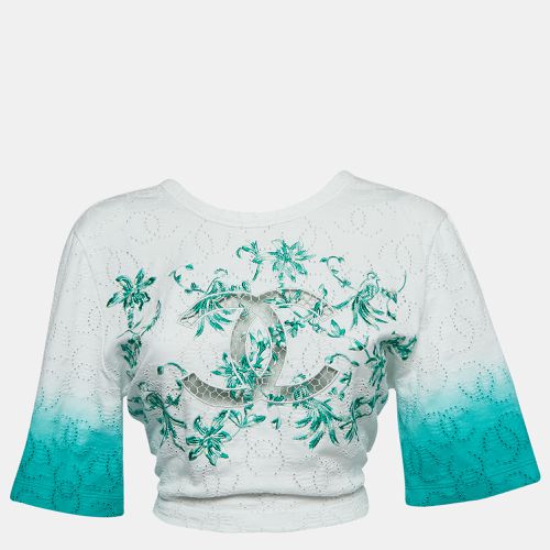 Chanel White/Green Ombre Cotton Knit Twisted Logo Cutout Crop Top S - Chanel - Modalova