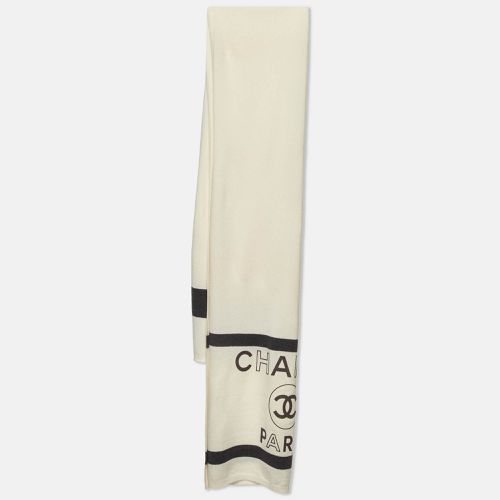 Chanel Cream/Grey Logo Print Cashmere Knit Stole - Chanel - Modalova