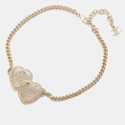 Chanel Gold Metal Rhinestone Heart Logo Choker Necklace - Chanel - Modalova